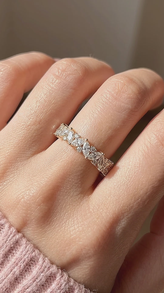 Marquise Cluster Moissanite Band Ring | 925 Sterling Silver | PRM5049