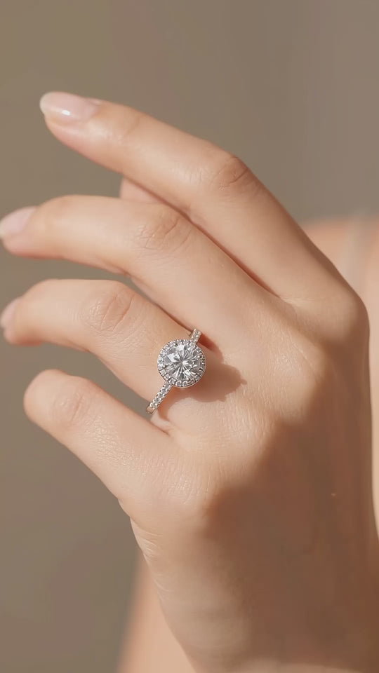 Round Classic Halo Moissanite Ring | 925 Sterling Silver | PRM7172