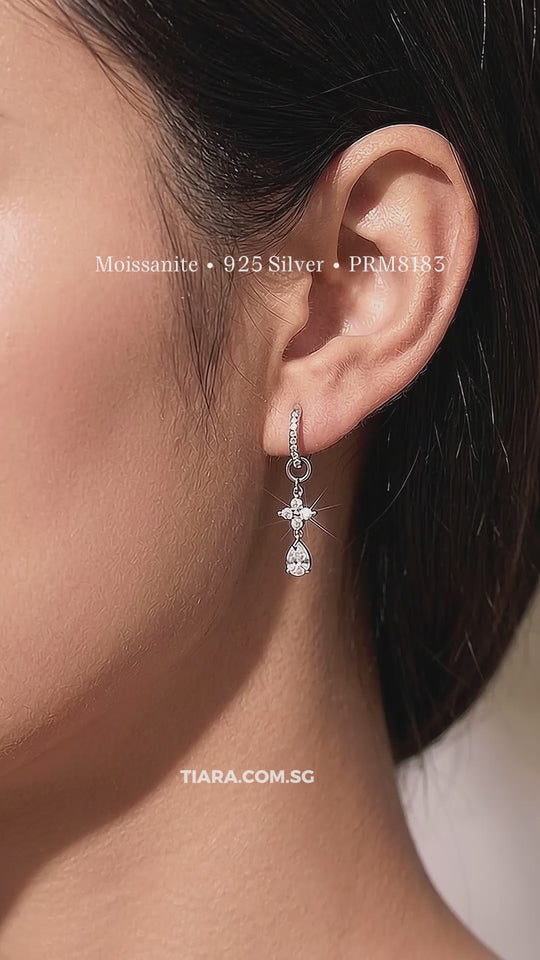 Pear Cut Flower Drop Earrings | Moissanite | 925 Sterling Silver | Prm8183