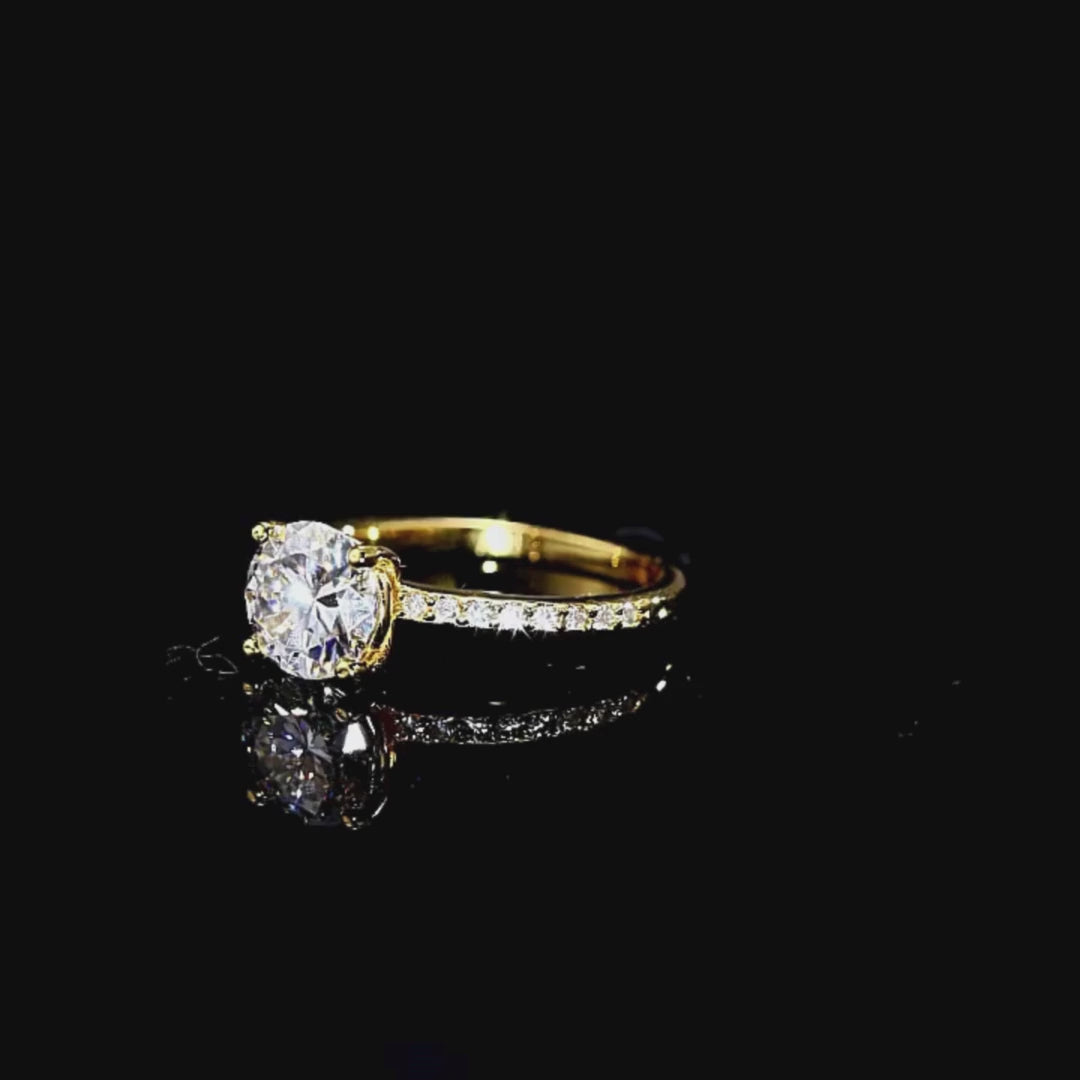 Round Pavé Solitaire Ring | Moissanite | 18K Gold Plated 925 Sterling Silver | Prm7159