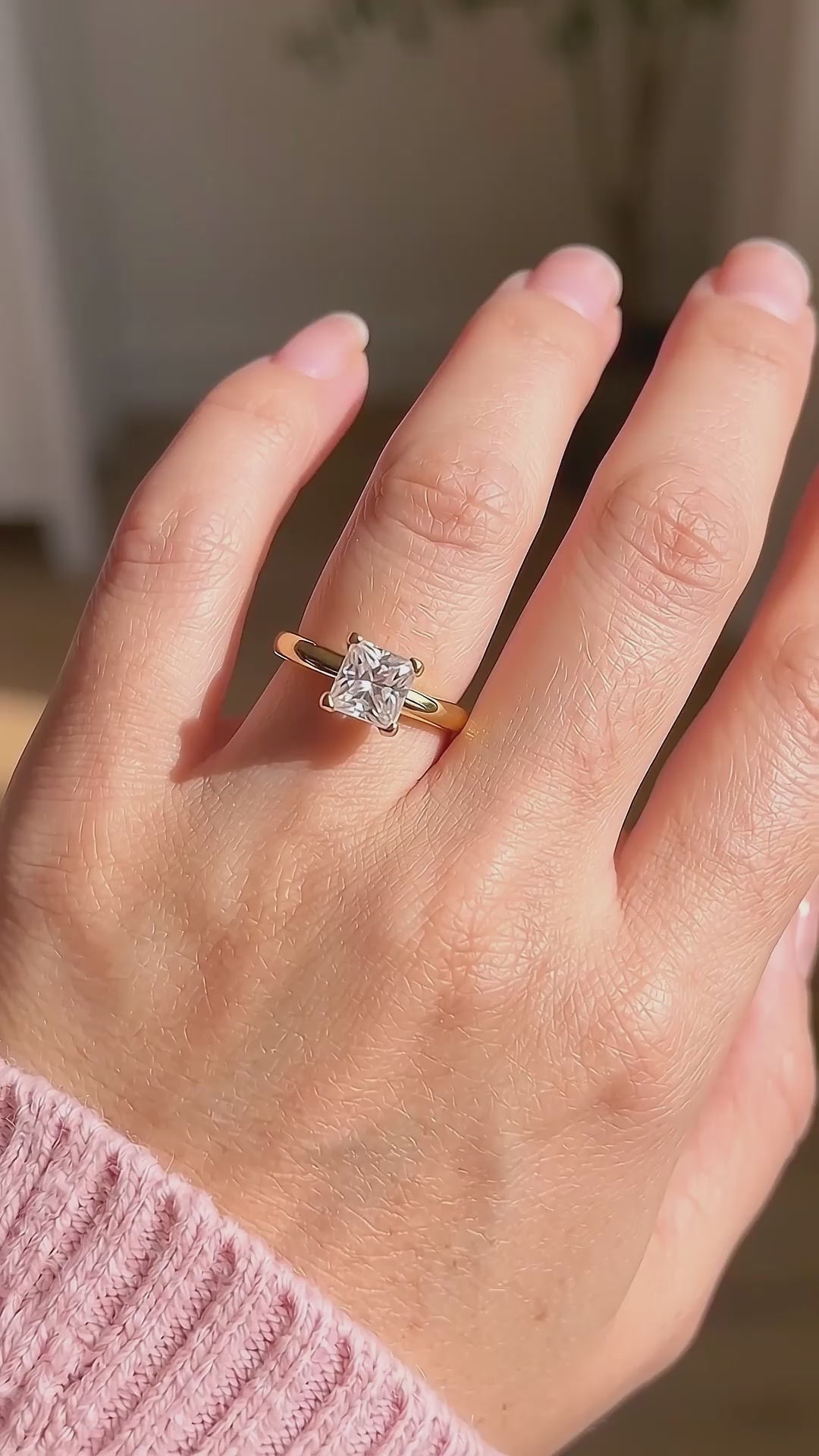 Princess Cut Moissanite Solitaire Gold Ring | 925 Sterling Silver | PRM7183