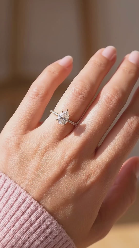 Pear Cut Moissanite Pavé Gold Ring | 925 Sterling Silver | PRM7184