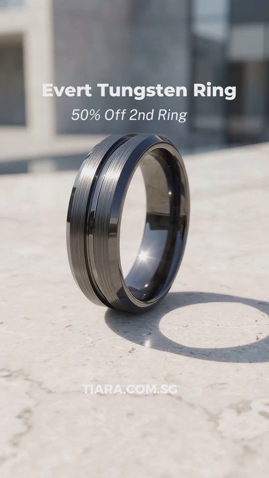 Evert | Black Brushed Center Groove Tungsten Ring | Men&
