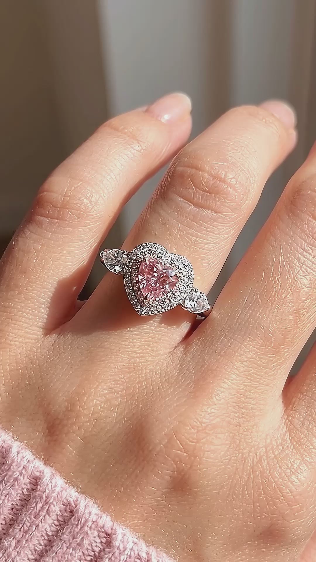 Pink Heart Moissanite Double Halo Ring | 925 Sterling Silver | PRM7116
