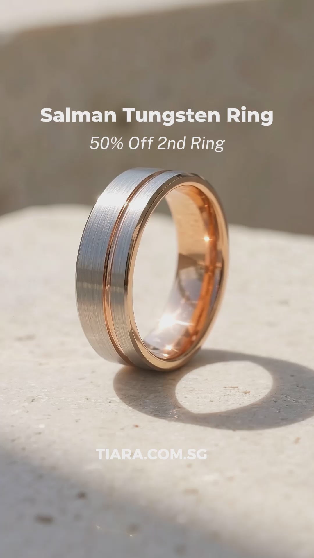 Salman | Brushed Silver and Rose Gold Grooved Step Edge Tungsten Carbide