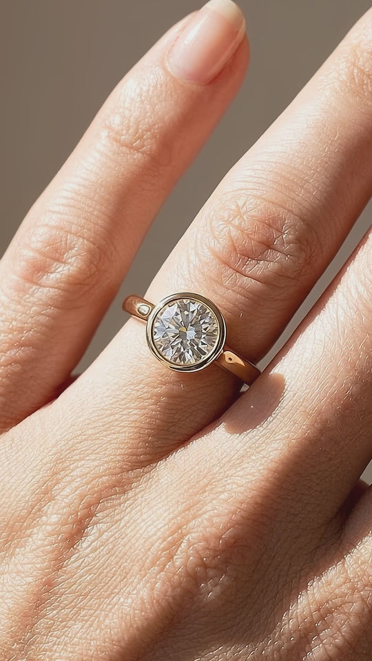 Round Moissanite Bezel Solitaire Ring | 925 Sterling Silver | PRM7214