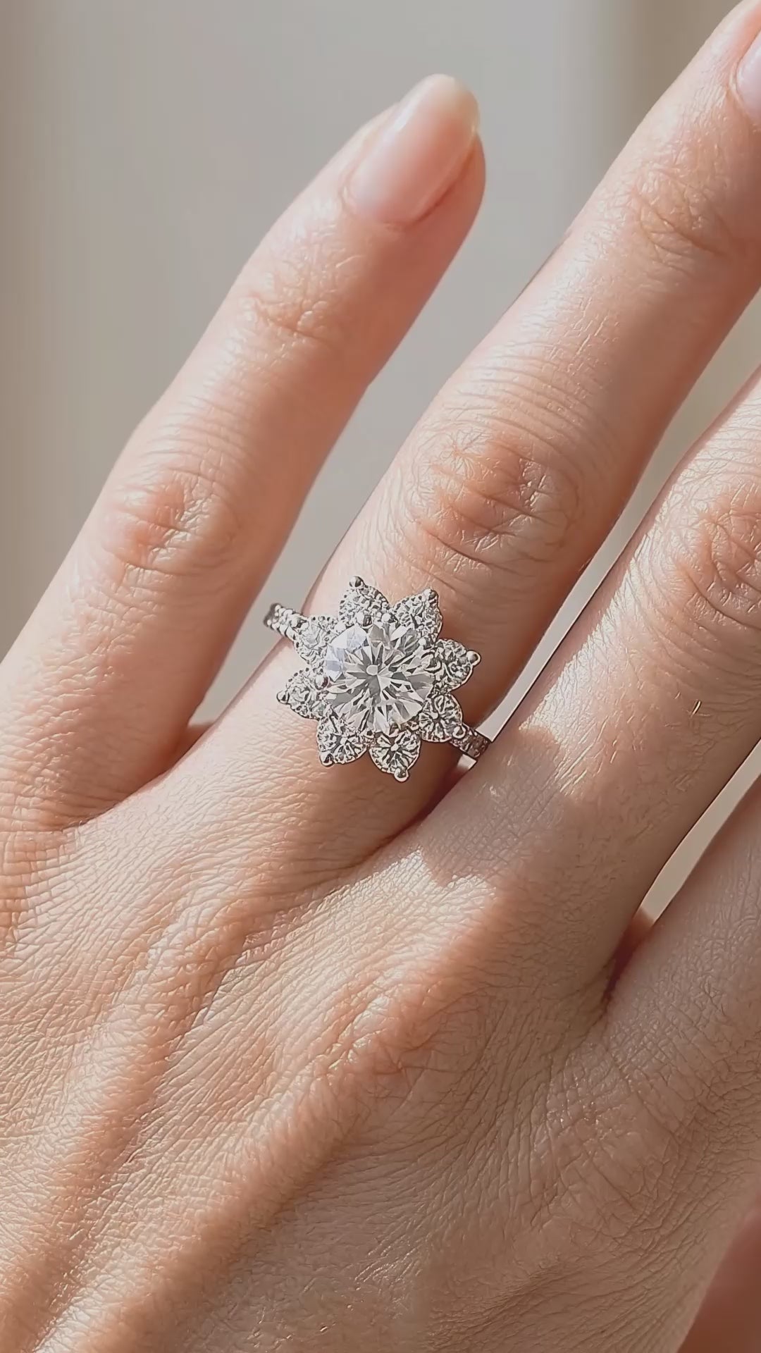 Sunflower Halo Moissanite Ring | 925 Sterling Silver | PRM7135