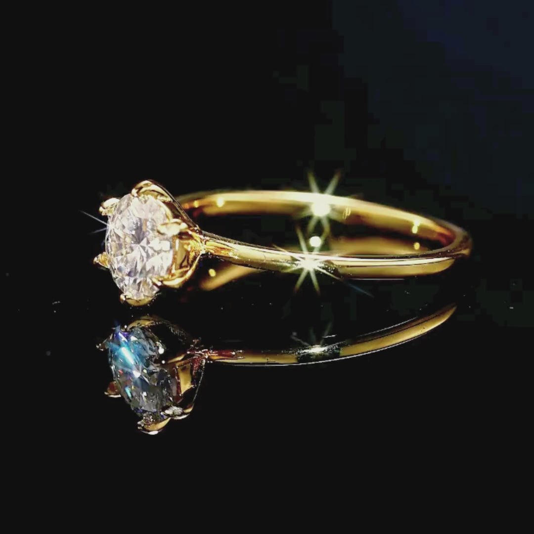 Round Solitaire Ring | Moissanite | 18K Gold Plated 925 Sterling Silver | Prm7164