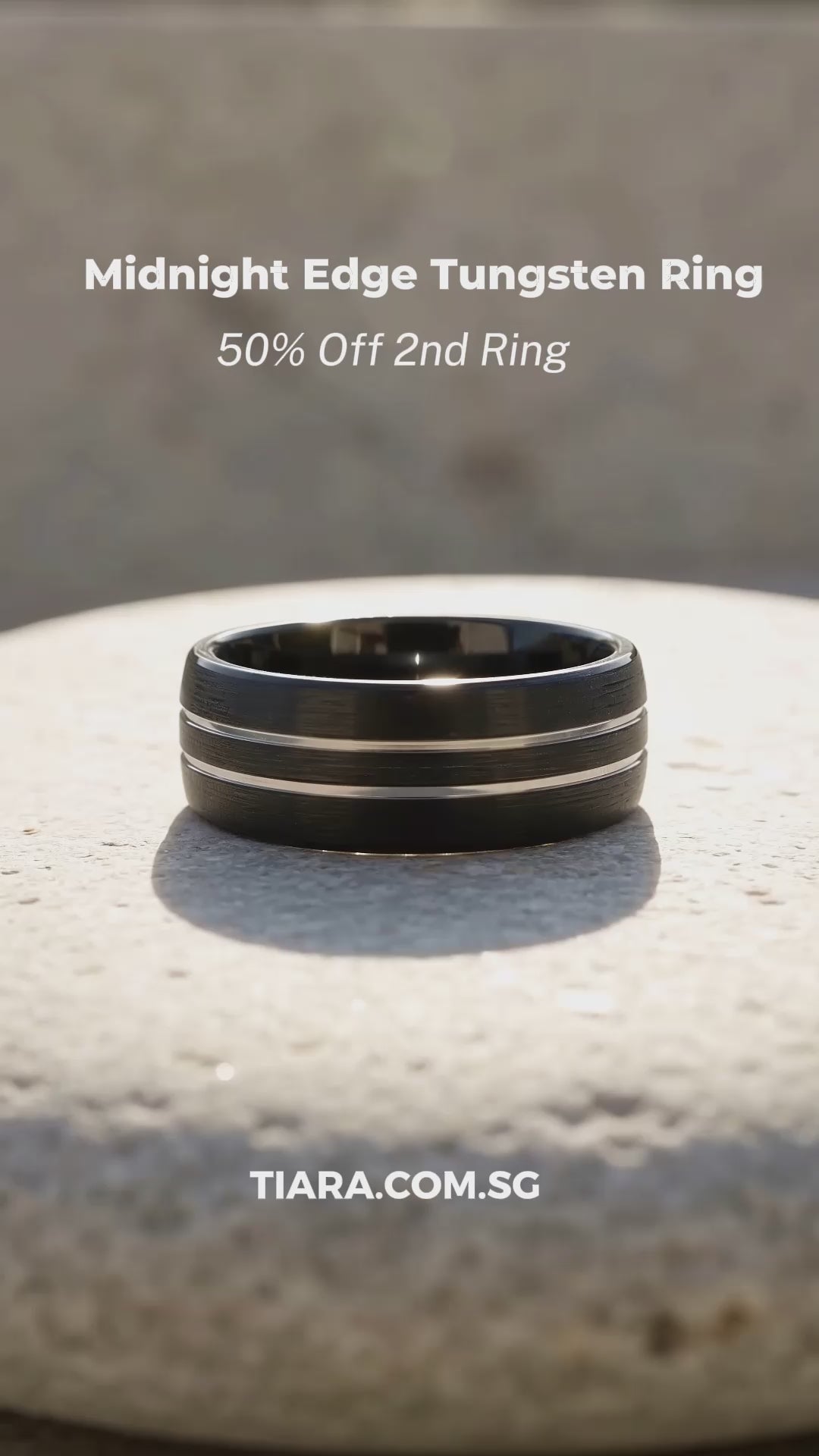 Midnight Edge | Black Brushed Dual Silver Groove Tungsten Carbide | Men&