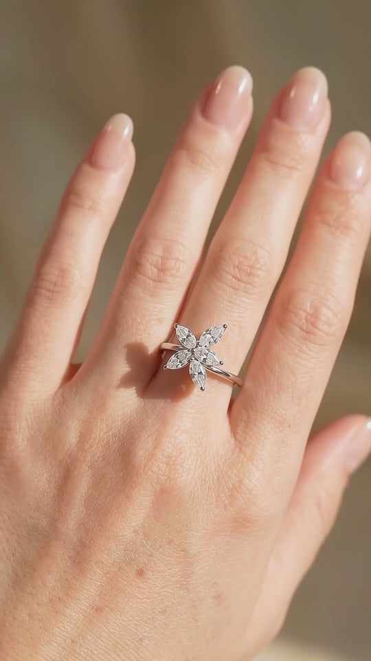 Marquise Flower Moissanite Ring | 925 Sterling Silver | PRM7196
