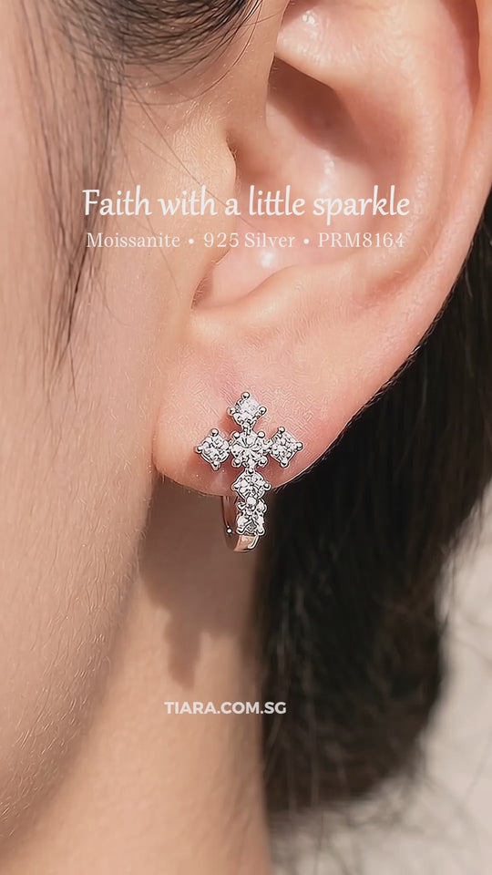 Moissanite Cross Hoop Earrings | 925 Sterling Silver | PRM8164