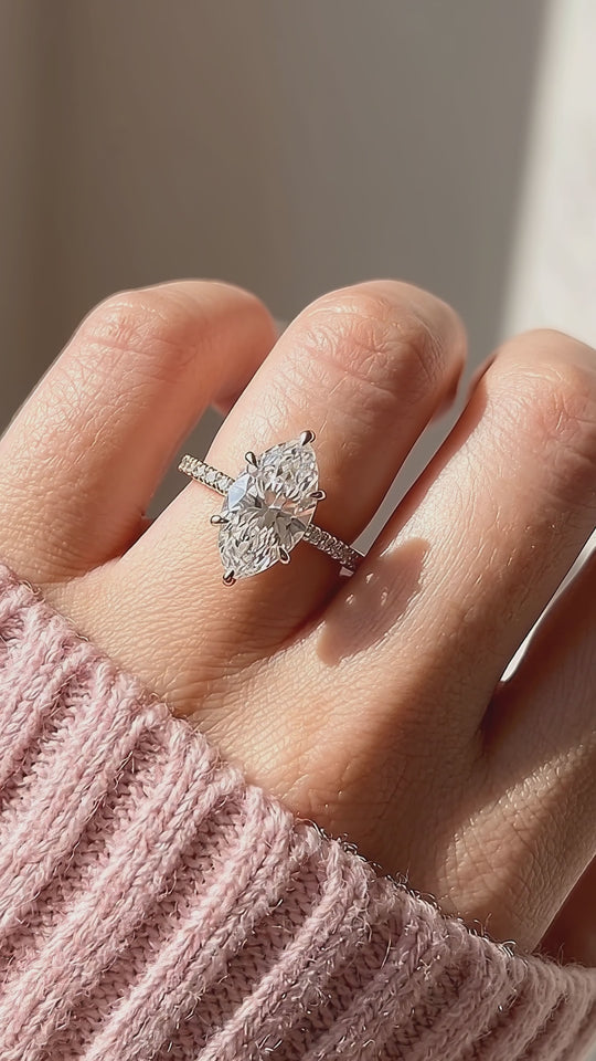 Marquise Moissanite Pavé Band Ring | 925 Sterling Silver | PRM7213