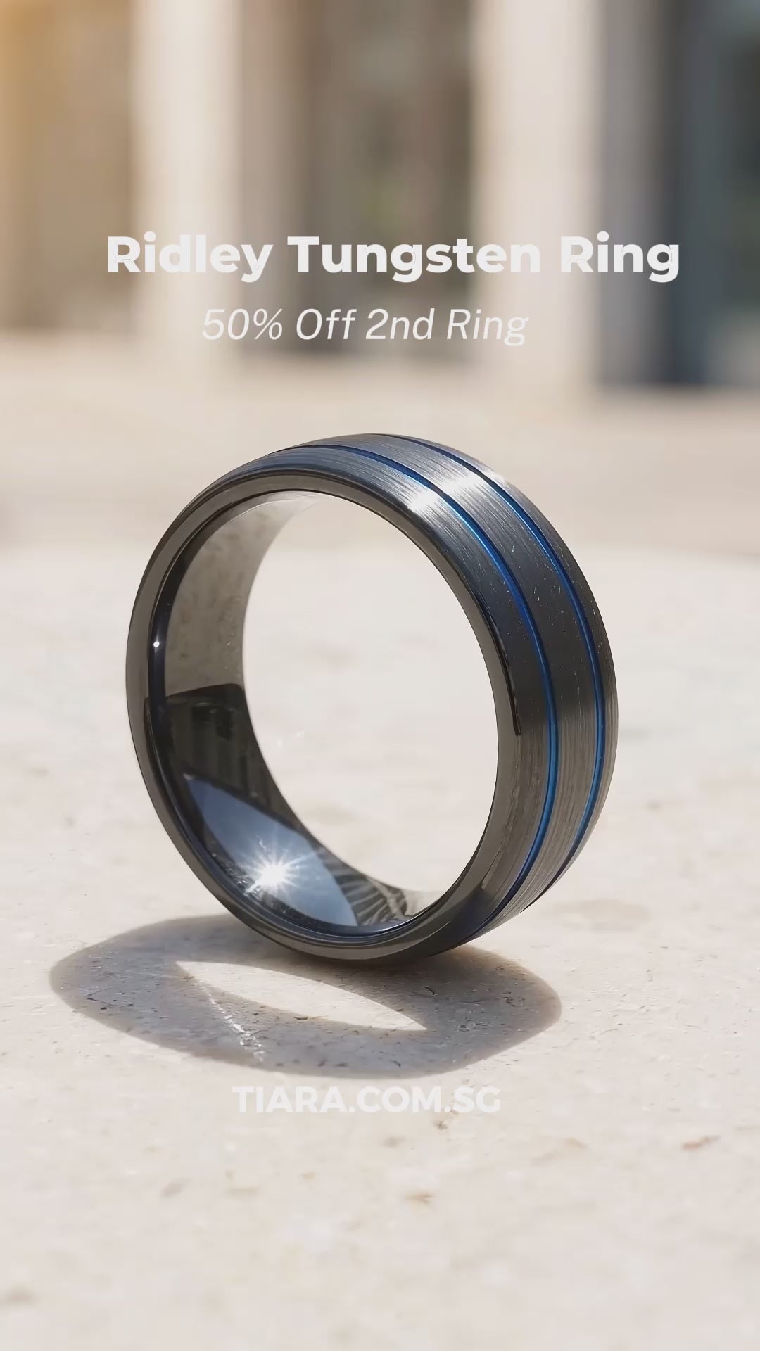 Ridley | Brushed Black Dual Blue Groove Tungsten Carbide | Men&