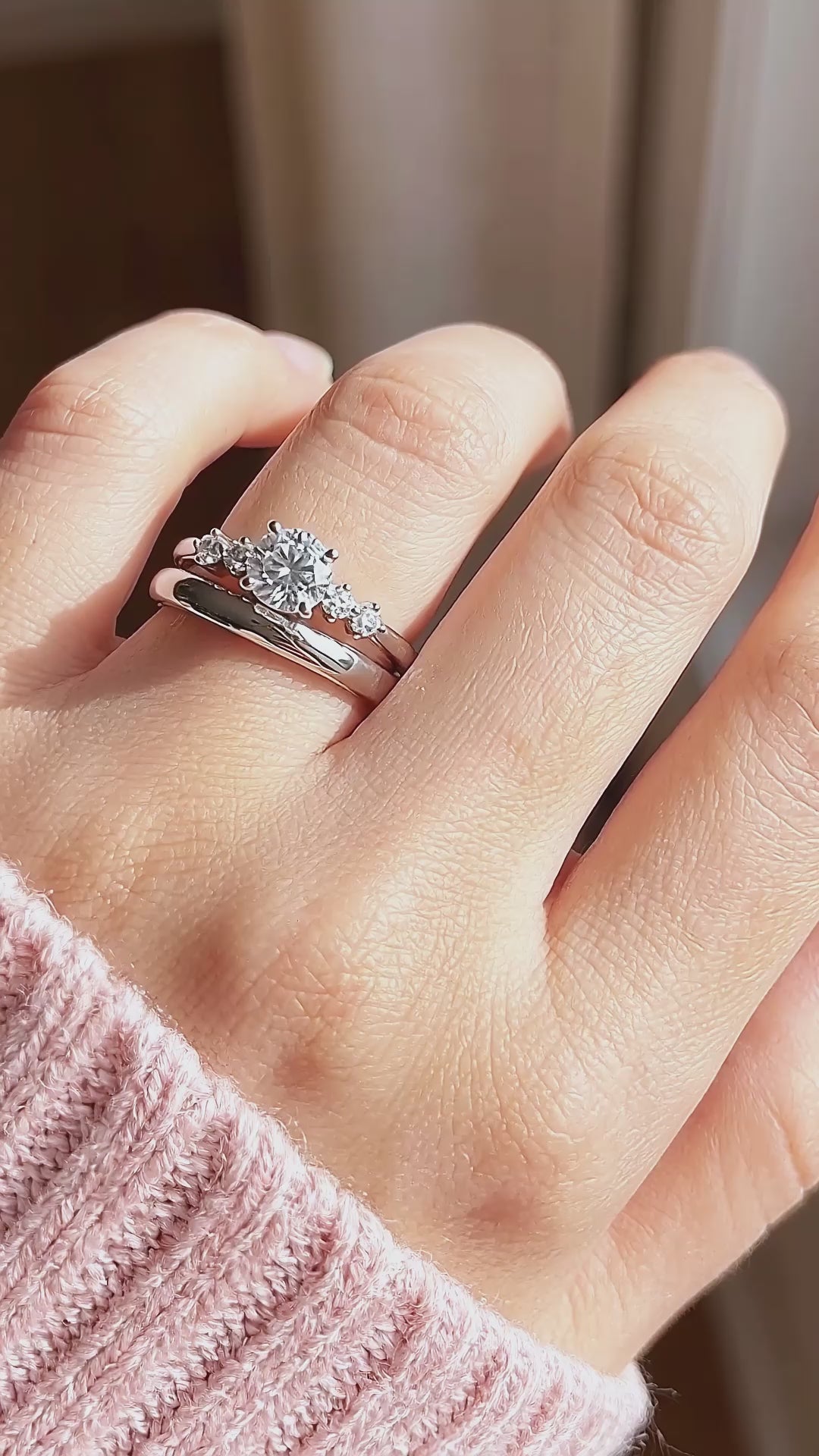 Pavé-Accent Moissanite Engagement Ring Set of 2 | 925 Silver | PRM7199