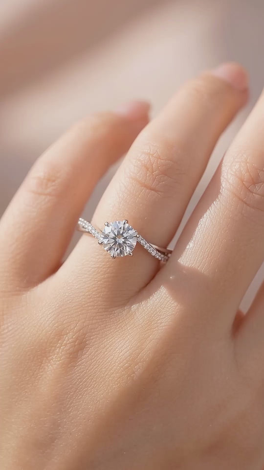 Twisted Bypass Round Solitaire Ring | 1.00ct | Moissanite | 925 Sterling Silver | Prm7171