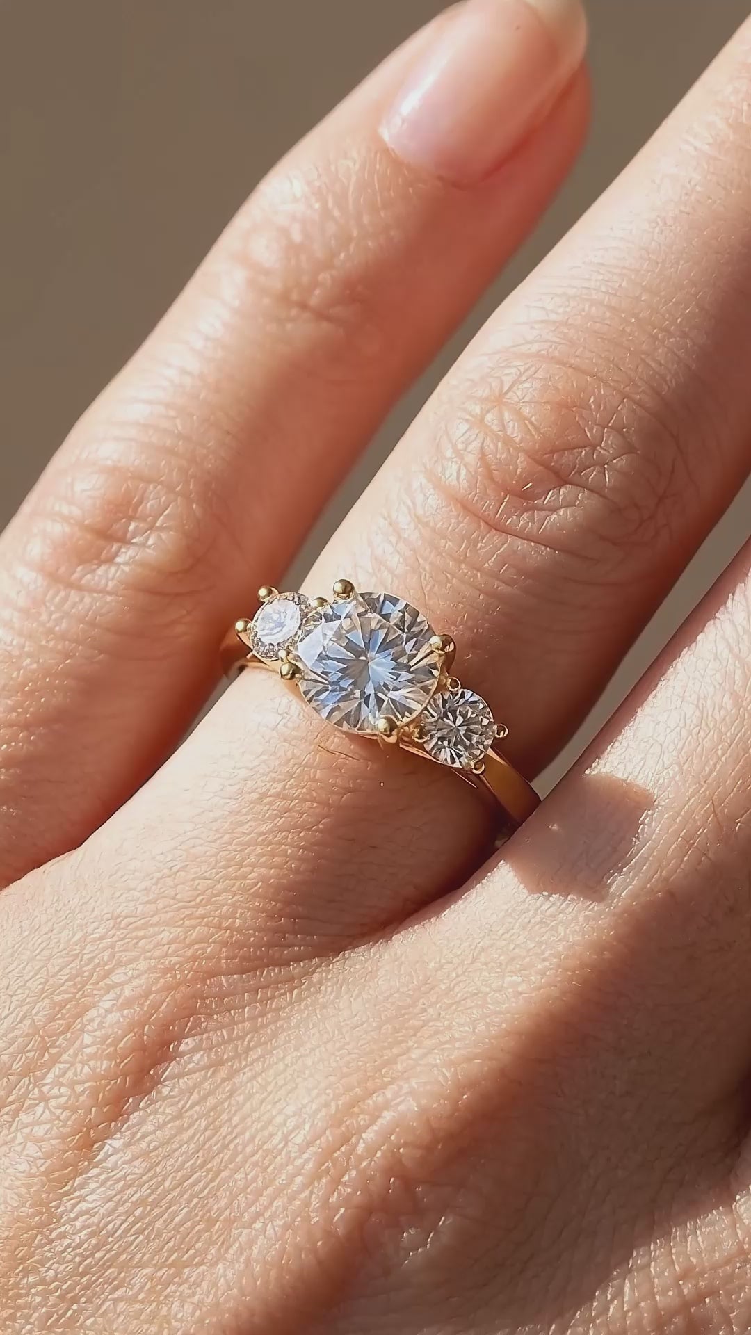 Three Stone Moissanite Gold Ring | 925 Sterling Silver | PRM7109
