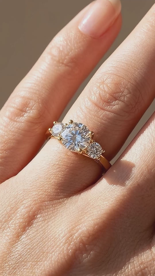 Three Stone Moissanite Gold Ring | 925 Sterling Silver | PRM7109