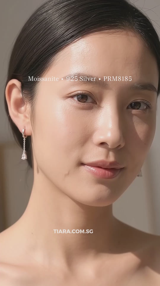 Pear Cut Chain Drop Huggie Earrings | Moissanite | 925 Sterling Silver | Prm8185