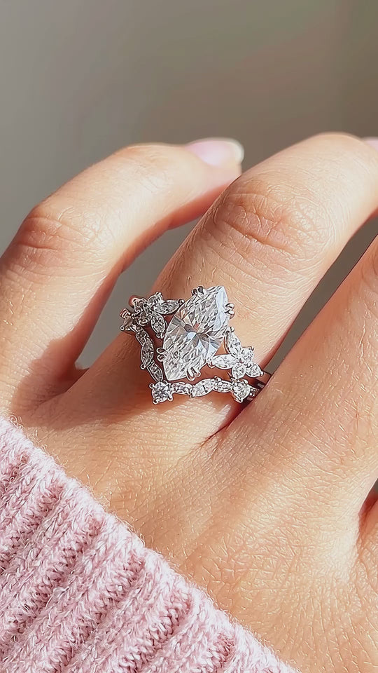 Marquise-Cut Moissanite Engagement Ring Set of 2 | 925 Silver | PRM7202