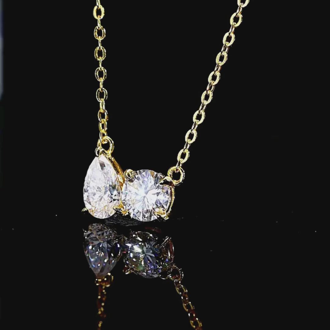 Toi et Moi Pear &amp; Round Moissanite Pendant Necklace | PRM2026