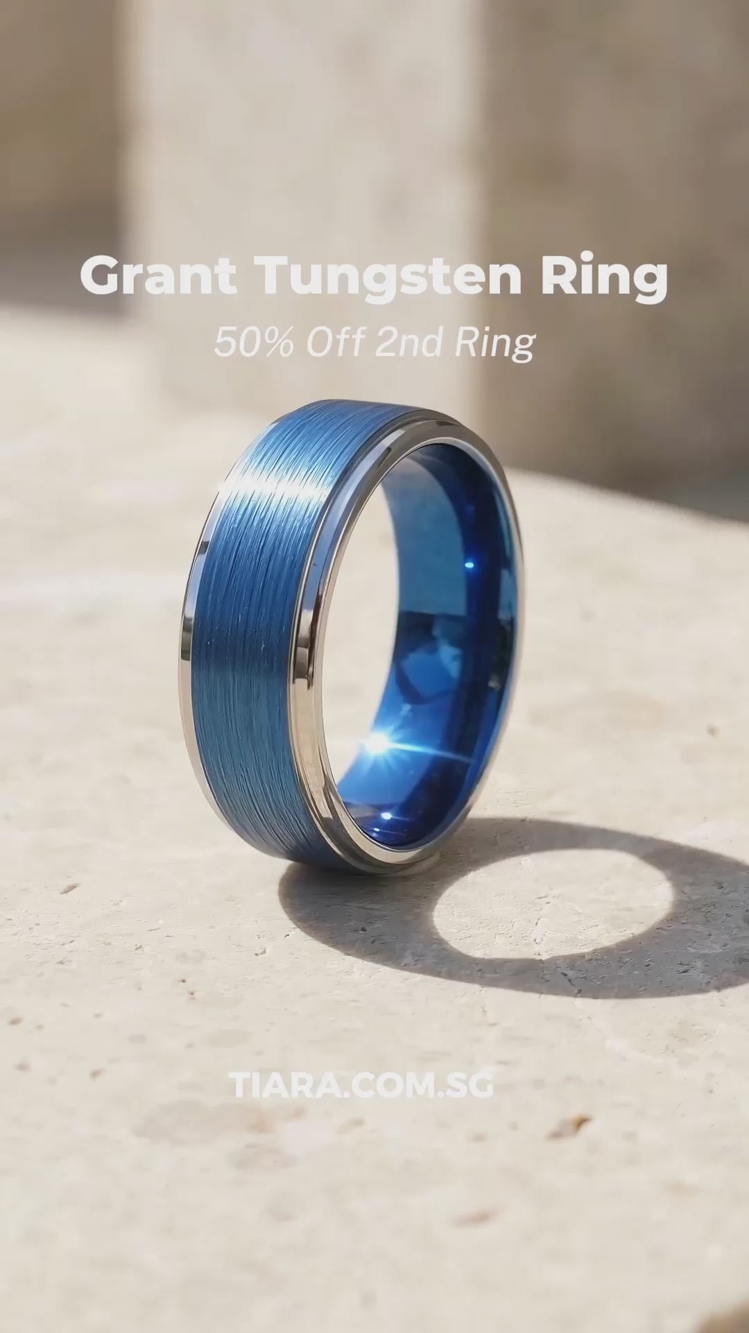 Grant | Brushed Blue and Silver Stepped Edge Tungsten Carbide | Men&