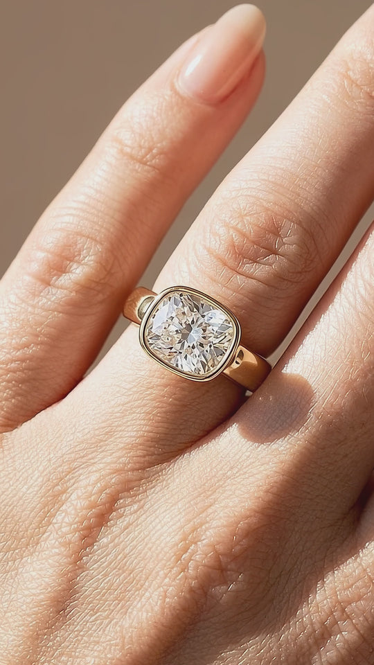 2 Carat Cushion Moissanite East-West Bezel Solitaire Ring | 925 Sterling Silver | PRM7229