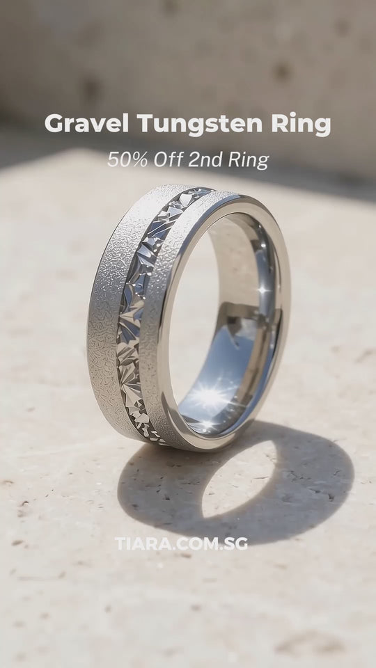 Gravel | Sandblasted Meteorite Fragment Inlay Tungsten Carbide | Men&