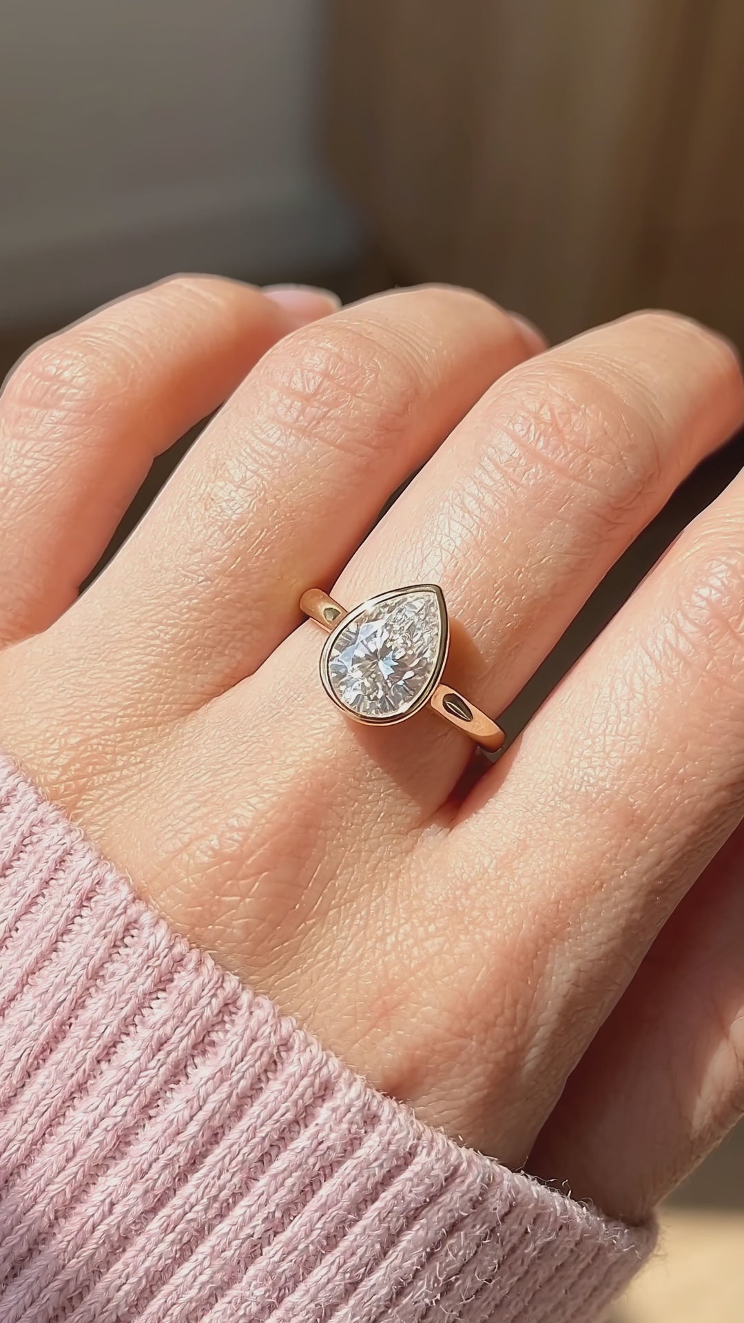 Pear Moissanite Bezel Solitaire Ring | 925 Sterling Silver | PRM7217