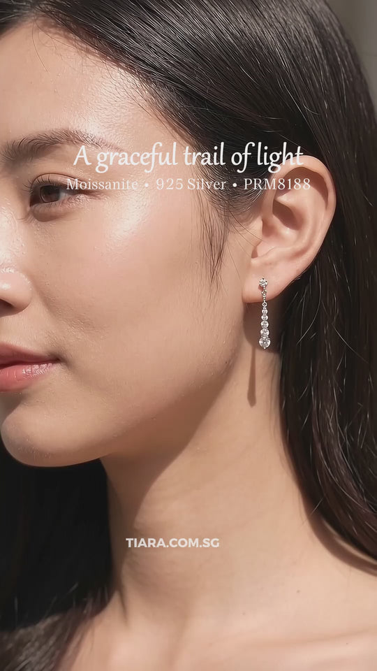 Graduated Round Brilliant Drop Earrings | Moissanite | 925 Sterling Silver | Prm8188