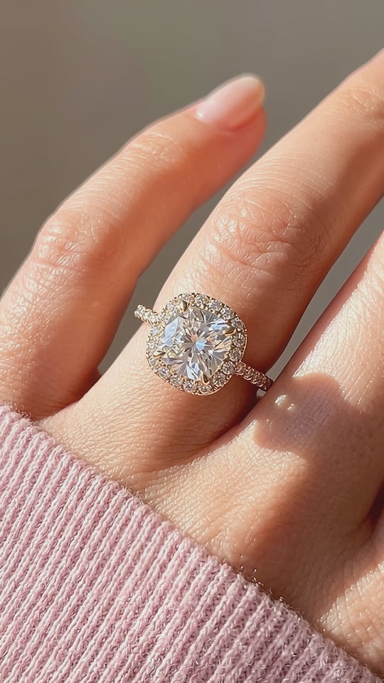 Cushion Moissanite Halo Ring | 925 Sterling Silver | PRM7220