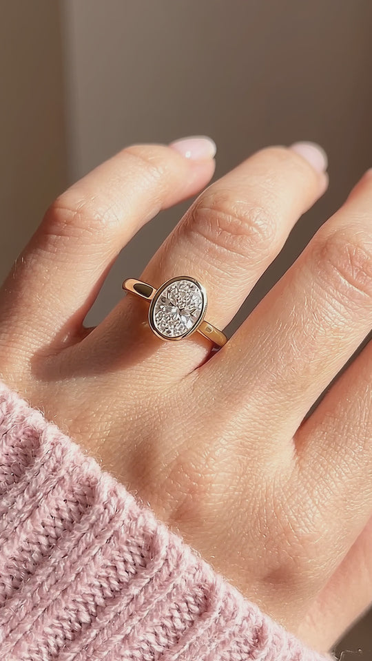 Oval Moissanite Bezel Solitaire Ring | 925 Sterling Silver | PRM7215