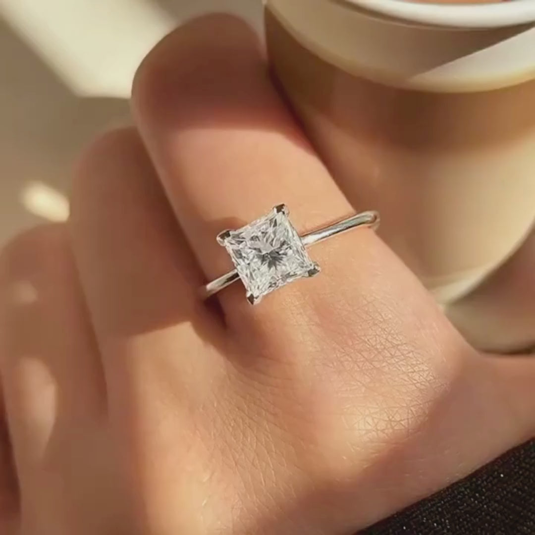 Princess Cut Solitaire Ring | Moissanite | 925 Sterling Silver | Prm7168