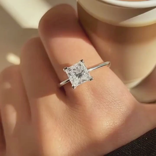 Princess Cut Solitaire Ring | Moissanite | 925 Sterling Silver | Prm7168