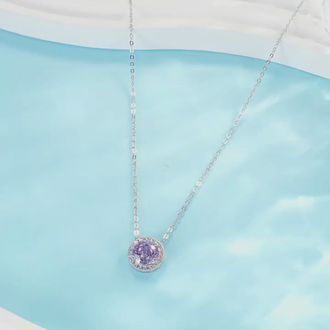 Round Halo Solitaire Pendant Necklace | PRM2032