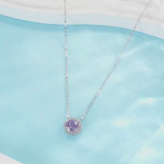 Round Halo Solitaire Pendant Necklace | PRM2032