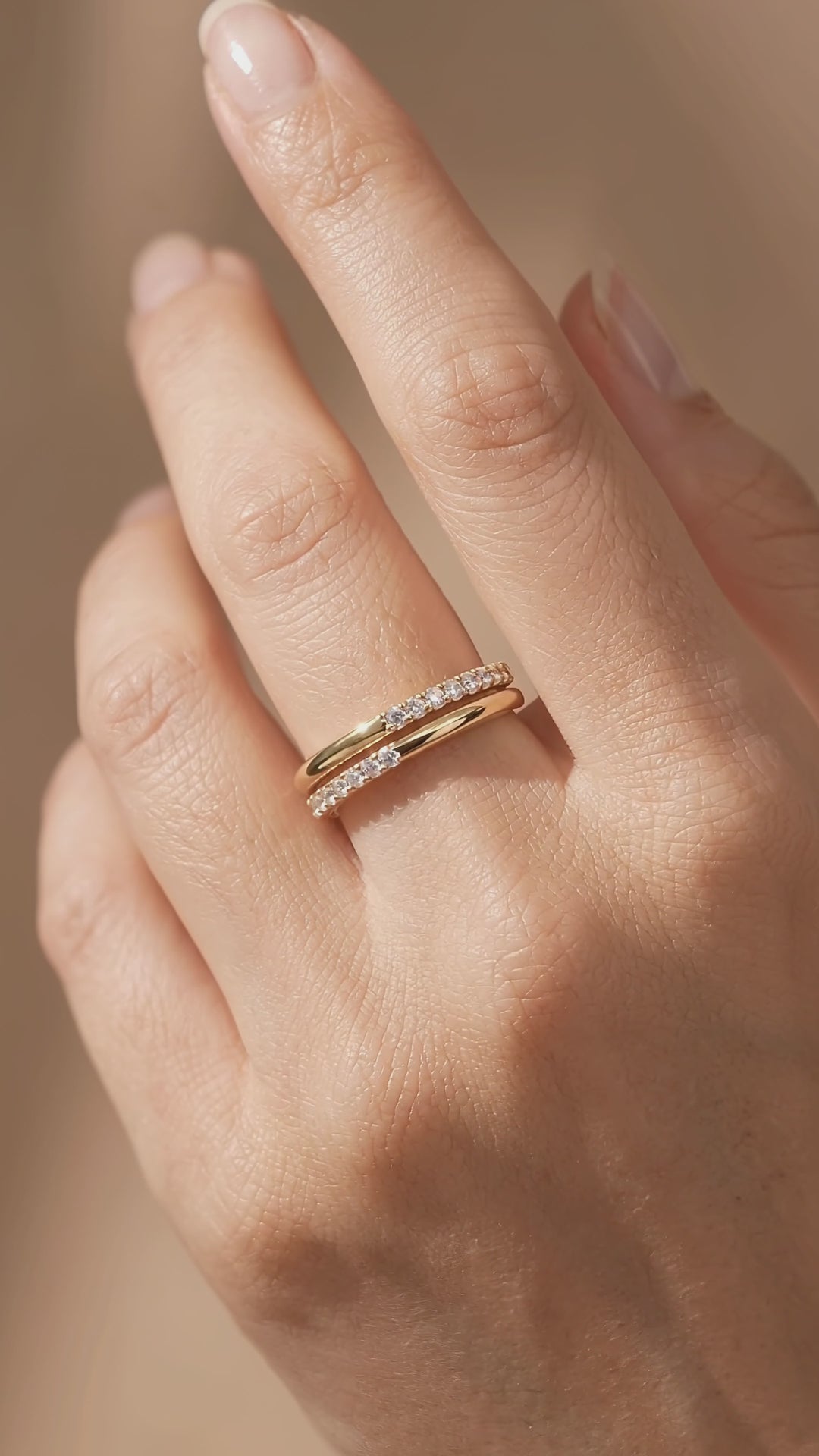 Double-Band Half-Pavé Moissanite Ring | 925 Sterling Silver | PRM5052