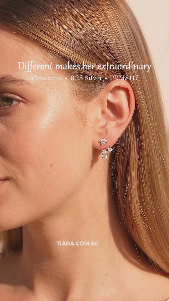Marquise &amp; Round Ear Jacket Earrings | Moissanite | 925 Sterling Silver | Prm8117
