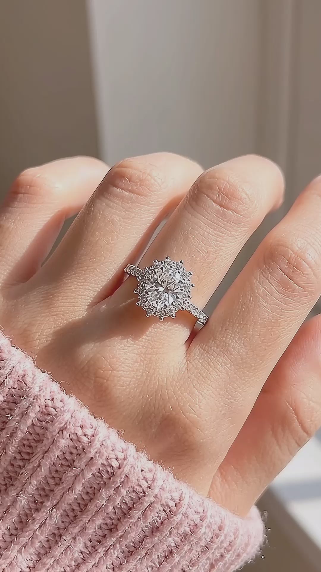 Oval Cut Halo Moissanite Ring | 925 Sterling Silver | PRM7134
