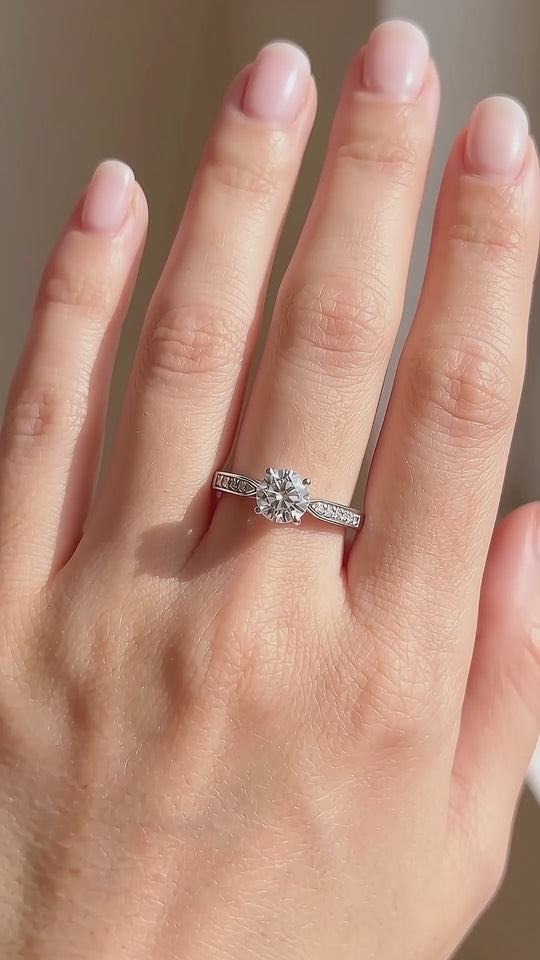 Tapered Pavé Moissanite Solitaire Ring | 925 Sterling Silver | PRM7141