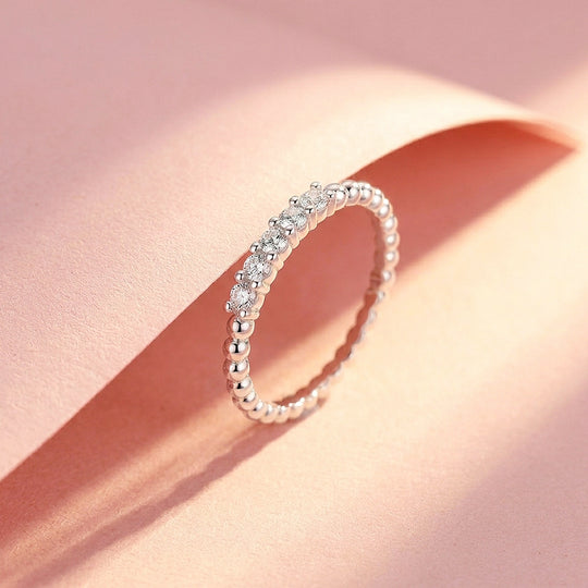 Five-Stone Beaded Band Ring | Moissanite | 925 Sterling Silver | Prm5007
