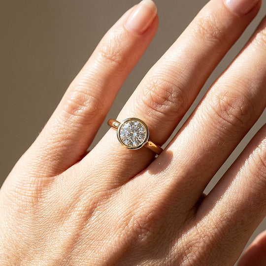 Round Moissanite Bezel Solitaire Ring | 925 Sterling Silver | PRM7214