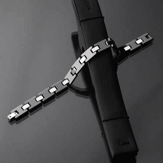 Black Ceramic and Tungsten Link Bracelet Tungsten Bracelets - Tiara.com.sg Singapore Jewelry & Bags