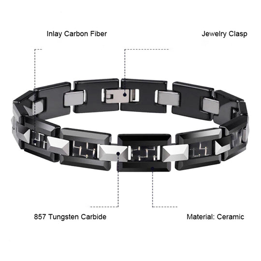 Black Ceramic and Tungsten Link Bracelet Tungsten Bracelets - Tiara.com.sg Singapore Jewelry & Bags