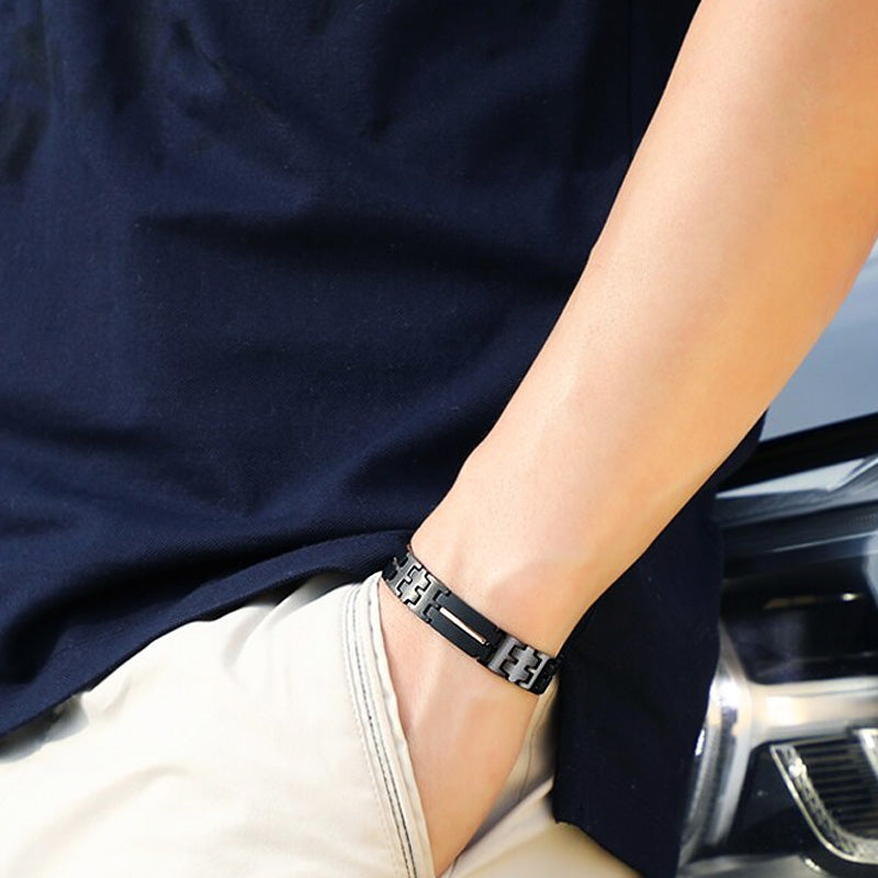 Black with Gold Stripe Tungsten Bracelet Tungsten Bracelets - Tiara.com.sg Singapore Jewelry & Bags