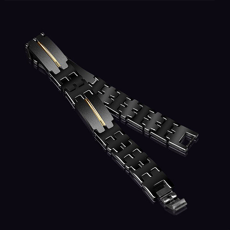 Black with Gold Stripe Tungsten Bracelet Tungsten Bracelets - Tiara.com.sg Singapore Jewelry & Bags