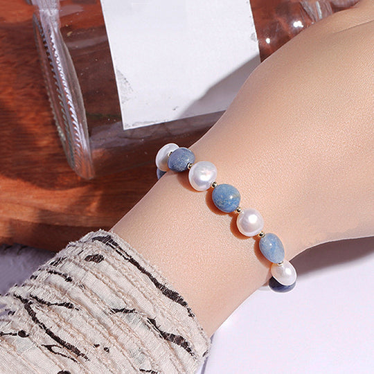 C108 - Blue Aventurine stones & Pearls Bracelet - Tiara.com.sg Singapore Jewelry & Bags