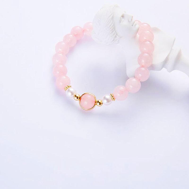 C117 - Natural Pink Crystal & Pearl Bracelet - Tiara.com.sg Singapore Jewelry & Bags