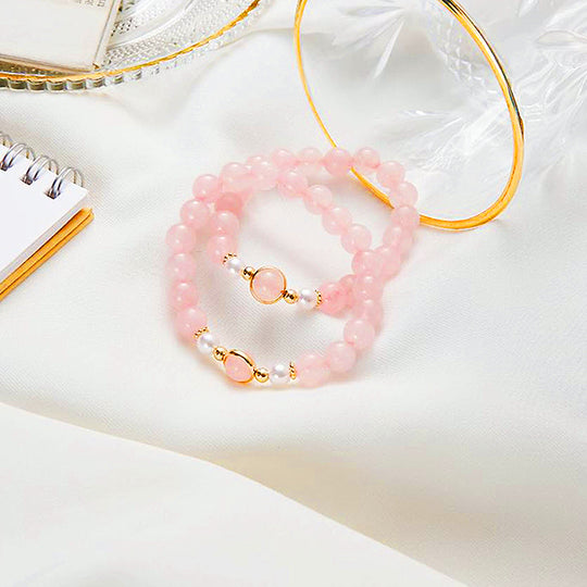 C117 - Natural Pink Crystal & Pearl Bracelet - Tiara.com.sg Singapore Jewelry & Bags