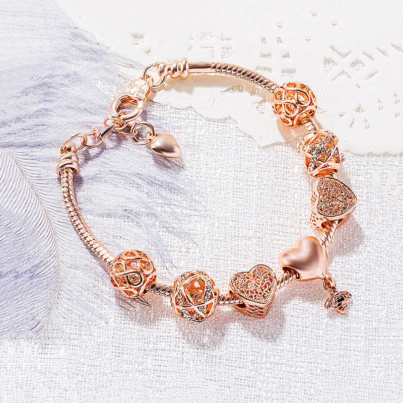 Luxe6080 - Heart & Bee Charm Bracelet Bracelet - Tiara.com.sg Singapore Jewelry Shop