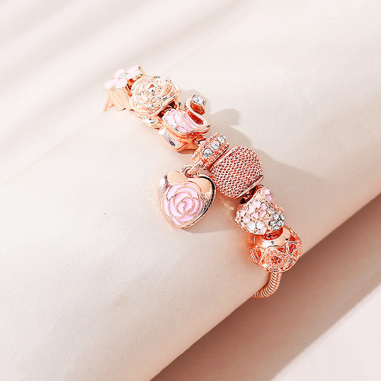 Luxe6082 - Rose Heart & Swan Charm Bracelet Bracelet - Tiara.com.sg Singapore Jewelry Shop